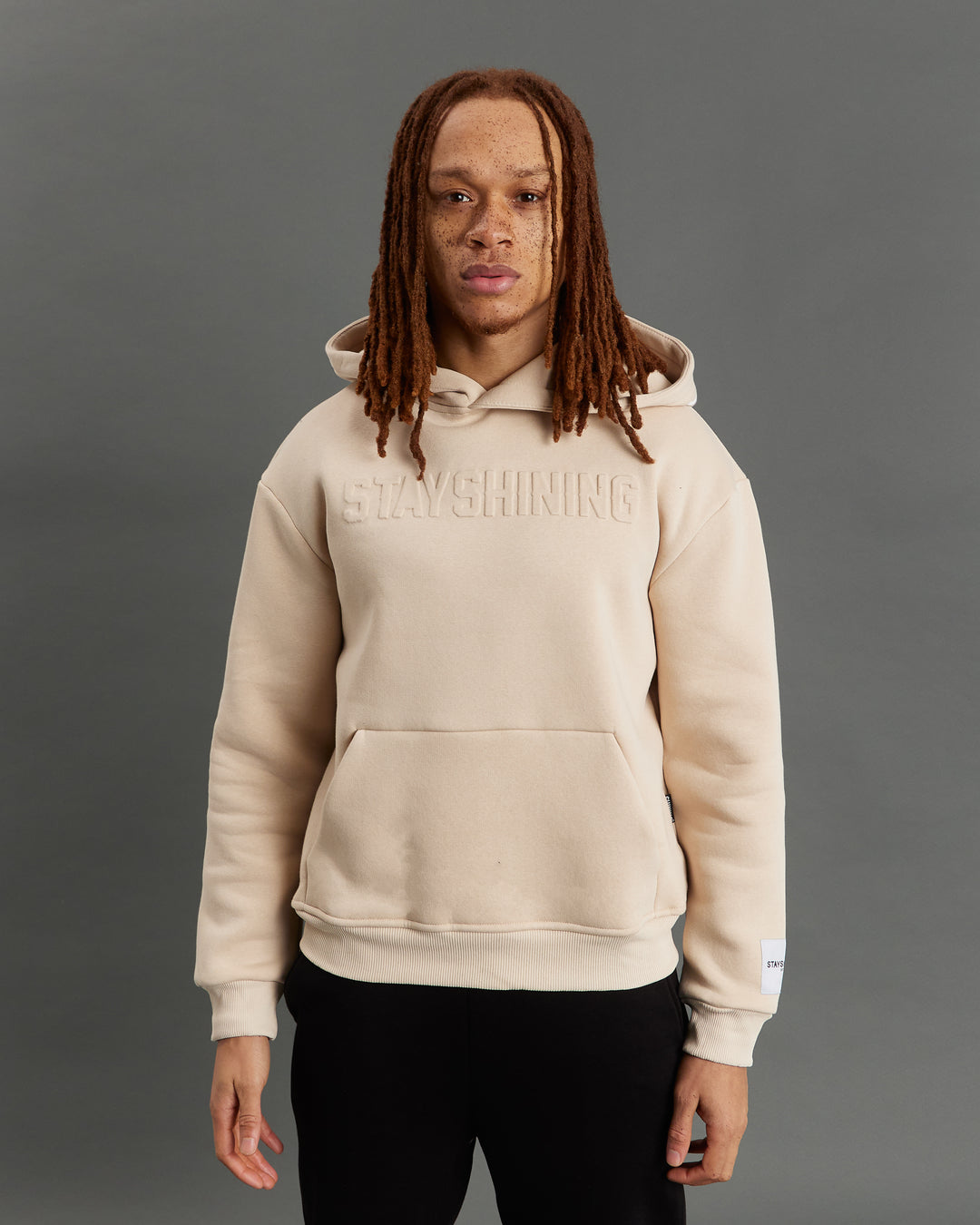 STAYSHINING BEIGE EMB HOODIE